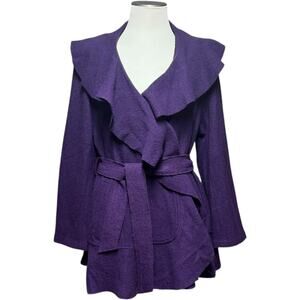 Willi Smith 100% Wool Belted Tiered Jacket Purple XL